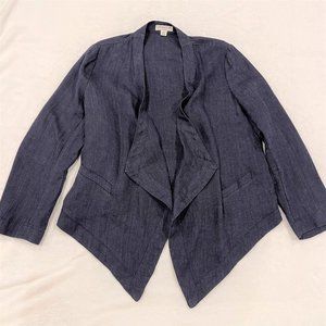 Coldwater Creek Classic 100% Linen Blue Open Front Waterfall Jacket Size Med R